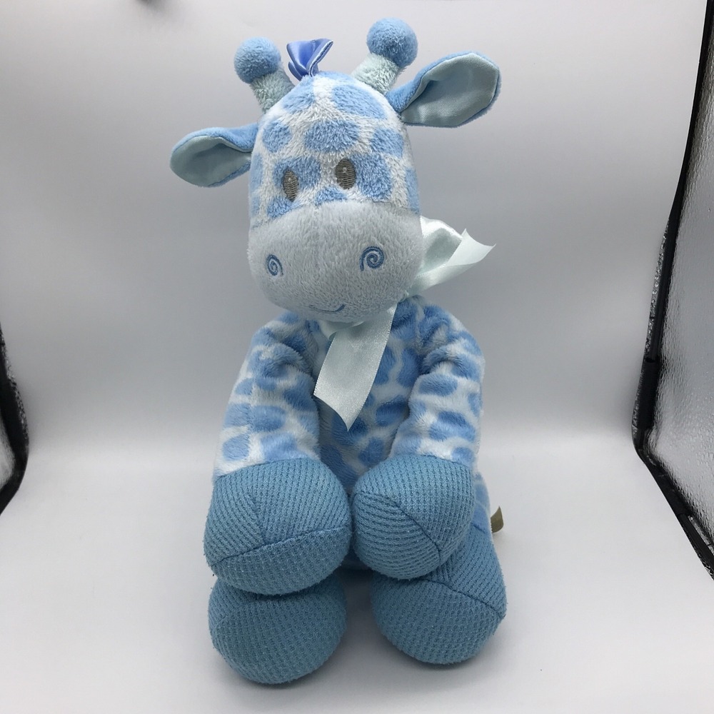 First & Main Blue Giraffe Plush Stuffed Animal Spotted Satin Ribbon Mane Bow